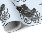 Blauw Baby Carriage Wrapping Paper Cadeaupapier (Rol Hoek)