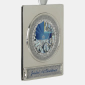 Blauw Baby Hadder Faux Glitter Verzilverd Banner Ornament (Rechts)