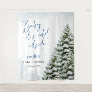Blauw Baby Het Is Koud Buiten Baby Shower Wandkleed