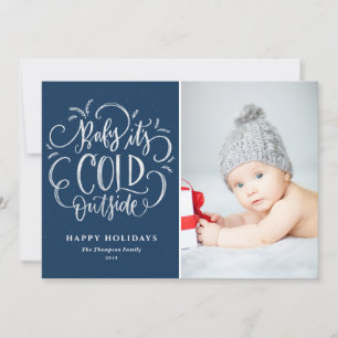Blauw Baby Het Is Koud Buiten Hand Lettering Foto Feestdagenkaart