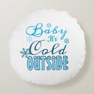 Blauw Baby Het Is Koud Buiten Winter Sneeuwvlok Ki Rond Kussen