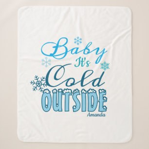 Blauw Baby Het Is Koud Buiten Winter Sneeuwvlokken Sherpa Deken