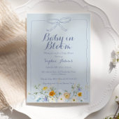 Blauw Baby in Bloom Bow Wildflower Boy Baby shower Kaart