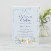 Blauw Baby in Bloom Bow Wildflower Boy Baby shower Kaart (Staand voorkant)