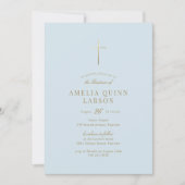 Blauw Baby Jongen Eenvoudig Elegant Goud Kruis Doo Kaart (Voorkant)