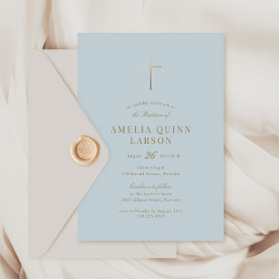 Blauw Baby Jongen Eenvoudig Elegant Goud Kruis Doo Kaart