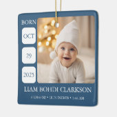 Blauw Baby Jongen Geboorte Stats Foto Ornament Aan (Links)