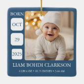 Blauw Baby Jongen Geboorte Stats Foto Ornament Aan (Achterkant)