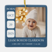 Blauw Baby Jongen Geboorte Stats Foto Ornament Aan (Voorkant)
