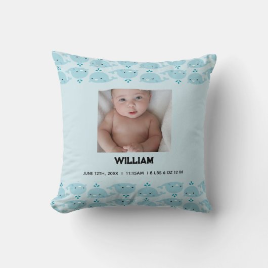 Blauw Baby Jongen Naam Geboorte Datum Stats | Foto Kussen (Voorkant)