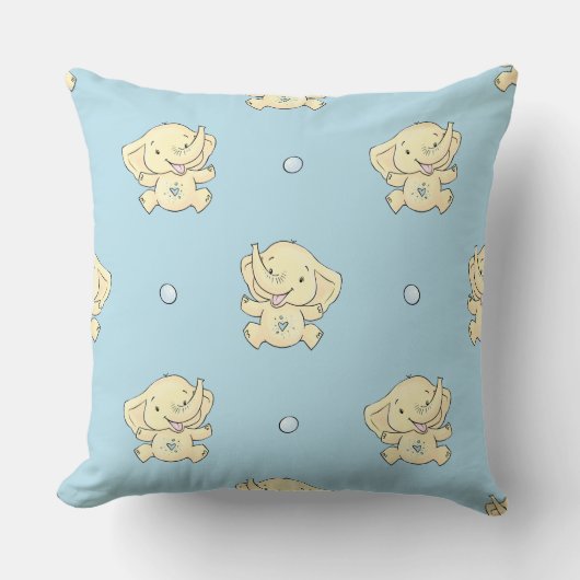 Blauw Baby Olifant Nursery Worp Kussen (Voorkant)