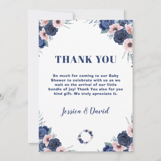 Blauw Baby-Q Bloemen Roos Pastel BBQ Baby shower Bedankkaart (Voorkant)