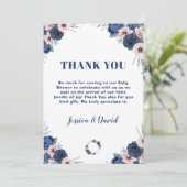 Blauw Baby-Q Bloemen Roos Pastel BBQ Baby shower Bedankkaart (Staand voorkant)