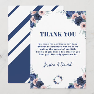 Blauw Baby-Q Bloemen Roos Pastel BBQ Baby shower Bedankkaart