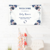 Blauw Baby-Q Bloemen Roos Pastel BBQ Baby shower Spandoek (Insitu)