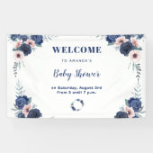 Blauw Baby-Q Bloemen Roos Pastel BBQ Baby shower Spandoek (Horizontaal)