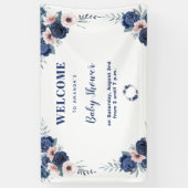 Blauw Baby-Q Bloemen Roos Pastel BBQ Baby shower Spandoek (Verticaal)