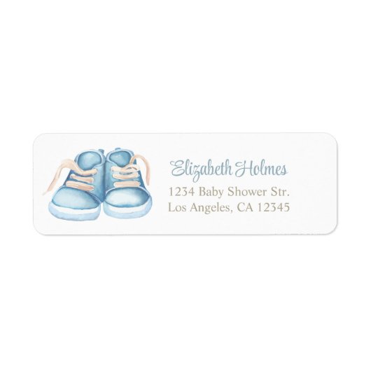 Blauw Baby Shoes Baby shower adreslabel. Etiket (Voorkant)