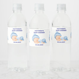 Blauw Baby shower, Baby Boy Shower Waterfles Etiket