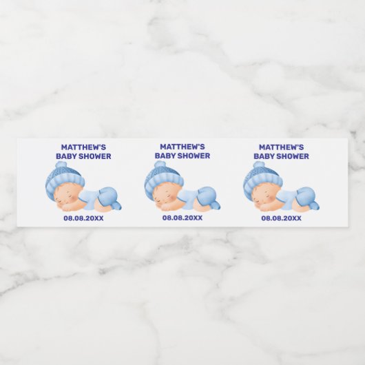 Blauw Baby shower, Baby Boy Shower Waterfles Etiket (Enkel label)