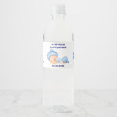 Blauw Baby shower, Baby Boy Shower Waterfles Etiket (Voorkant)