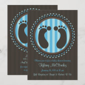 Blauw Baby shower Baby voetafdrukken Kaart (Voorkant / Achterkant)