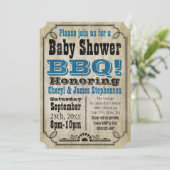  Blauw Baby shower BBQ Barbeque Baby-Q Kaart (Staand voorkant)