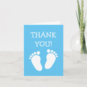 Blauw baby shower bedankkaart met voetafdrukken