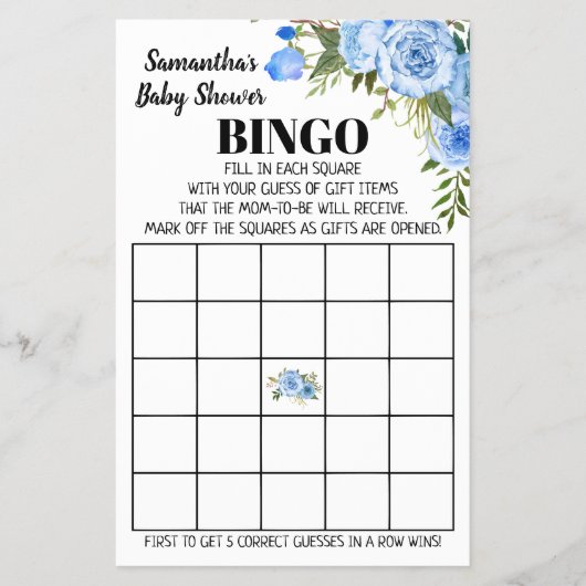 Blauw Baby shower Bingo engelse spaanse spelkaart Flyer (Voorkant)