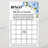 Blauw Baby shower Bingo engelse spaanse spelkaart Flyer (Achterkant)