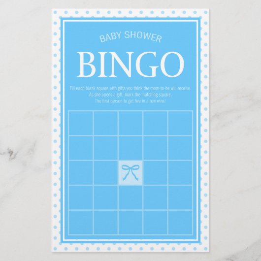 Blauw Baby shower Bingo Polka Dots en Lint Briefpapier (Voorkant)