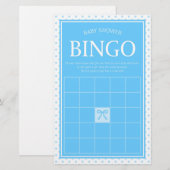 Blauw Baby shower Bingo Polka Dots en Lint Briefpapier (Voorkant / Achterkant)