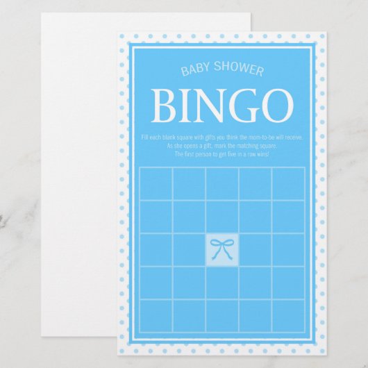 Blauw Baby shower Bingo Polka Dots en Lint Briefpapier (Voorkant / Achterkant)