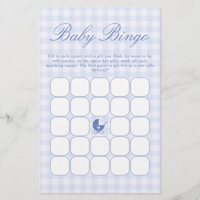 Blauw Baby Shower Bingo Spel (Voorkant)
