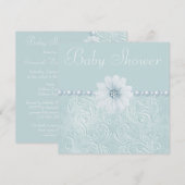Blauw  Baby shower Bling Flowers & Pearls Kaart (Voorkant / Achterkant)