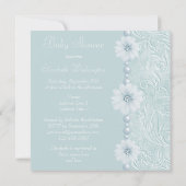 Blauw  Baby shower Bling Flowers & Pearls Kaart (Achterkant)