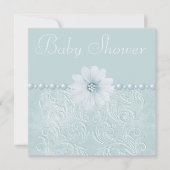 Blauw  Baby shower Bling Flowers & Pearls Kaart (Voorkant)