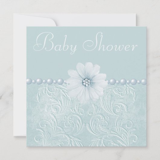 Blauw  Baby shower Bling Flowers & Pearls Kaart (Voorkant)