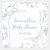 Blauw Baby shower Bloemenboog Vierkante Sticker (Voorkant)