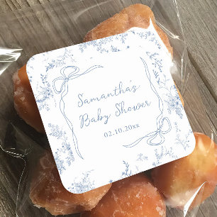 Blauw Baby shower Bloemenboog Vierkante Sticker