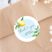 Blauw baby shower citroen Dank u Ronde Sticker