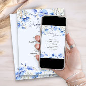 Blauw Baby shower Elegante zomerbloemen Kaart