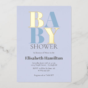 Blauw Baby shower Folie Uitnodiging