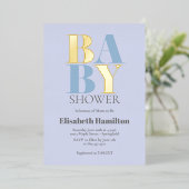 Blauw Baby shower Folie Uitnodiging (Staand Voorkant)