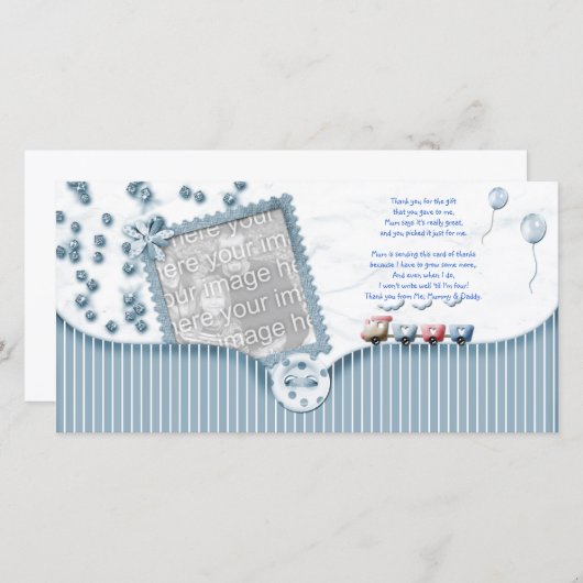 Blauw Baby shower Hartelijk dank voor uw fotokaart Bedankkaart (Voorkant / Achterkant)