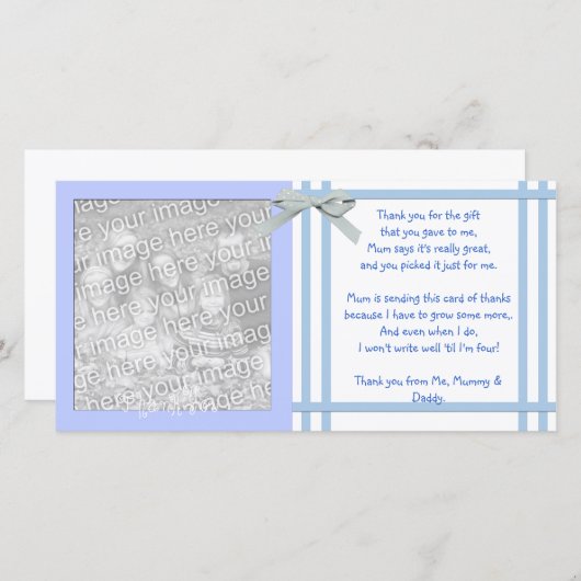 Blauw Baby shower Hartelijk dank voor uw pasje Bedankkaart (Voorkant / Achterkant)