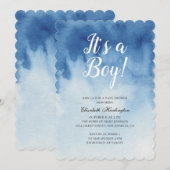 Blauw baby shower. Het is een jongen. Waterverf mo Kaart (Voorkant / Achterkant)