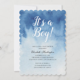Blauw baby shower. Het is een jongen. Waterverf mo Kaart