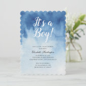 Blauw baby shower. Het is een jongen. Waterverf mo Kaart (Staand voorkant)