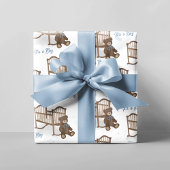 Blauw Baby shower Het is een Teddybeer Inpakpapier Vel